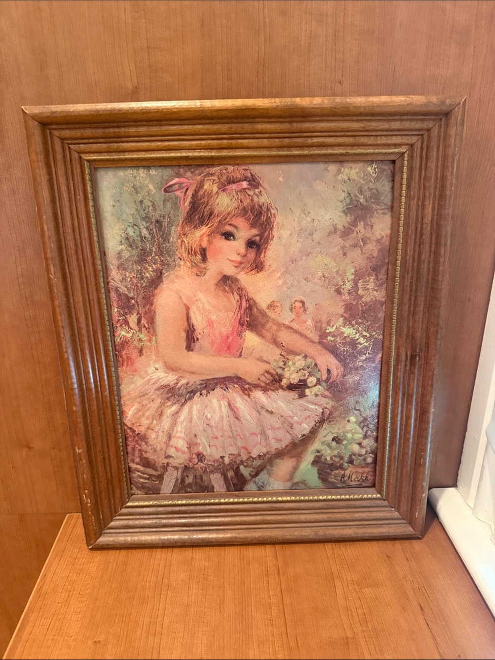 Framed Vintage Style Ballerina Girl Oil Print – Pink & Cream Palette